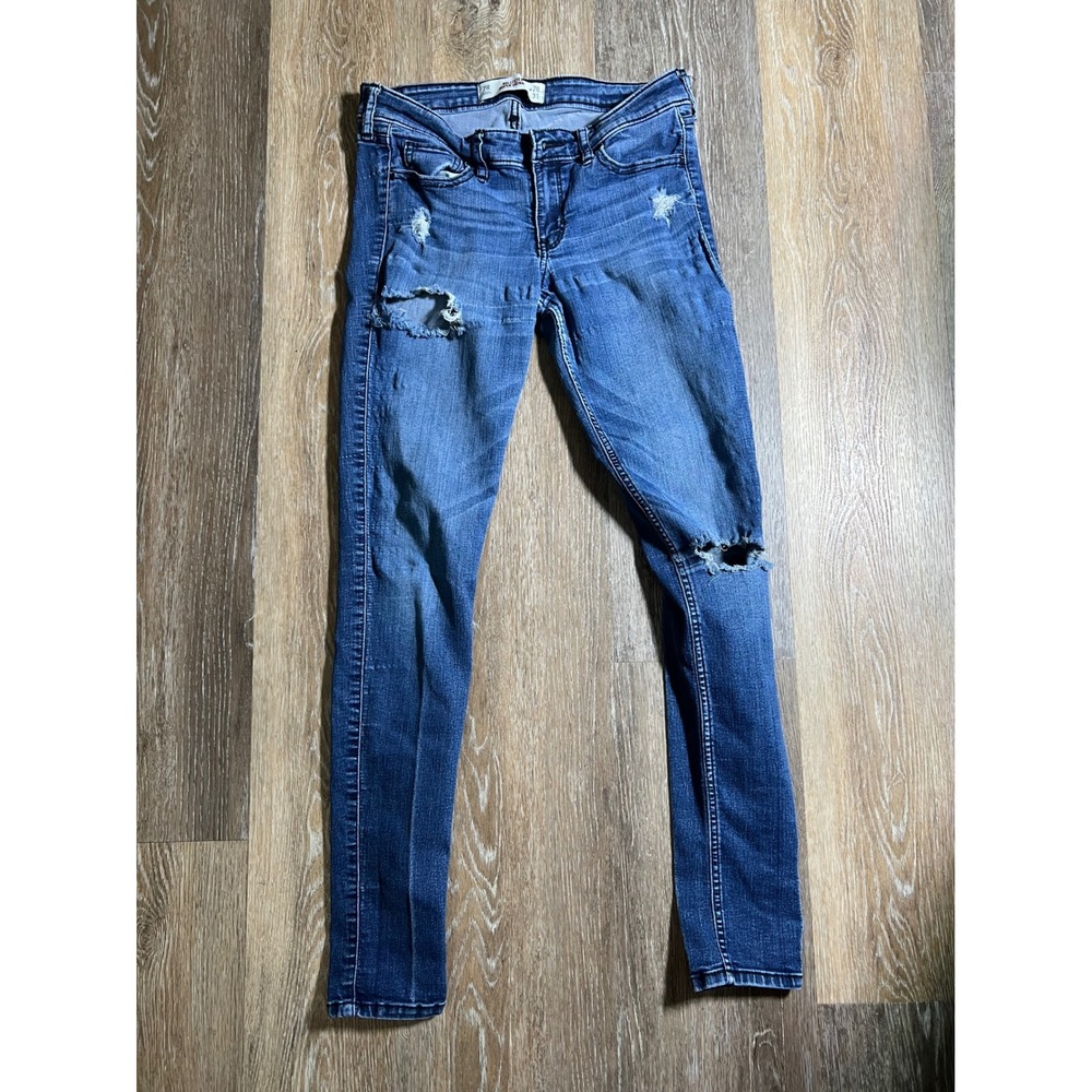 Hollister Super Skinny Jeans Women 7R 28x31 Blue Good Distressed Ripped Low Rise
